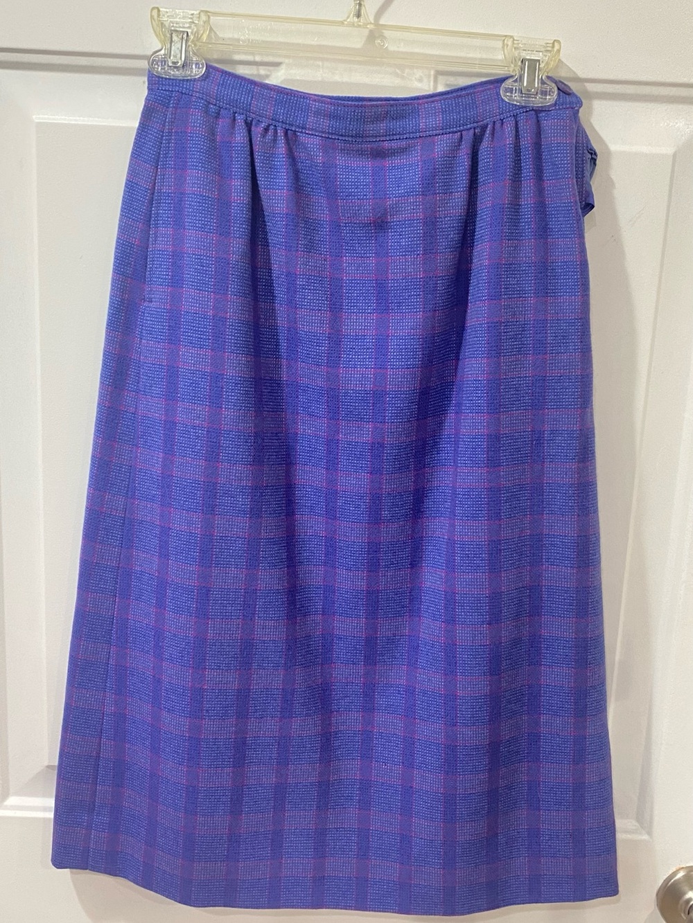 Vintage Petite Pendleton Midi Skirt purple Pink Checked side buttons wool made